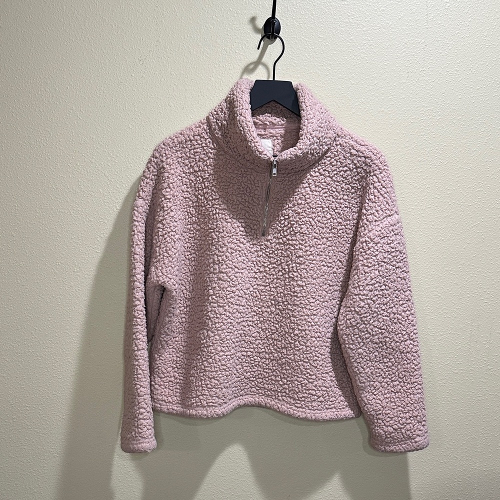 Thread + Supply Women's Medium Cropped Pink Sherpa 1/4 Zip Jacket